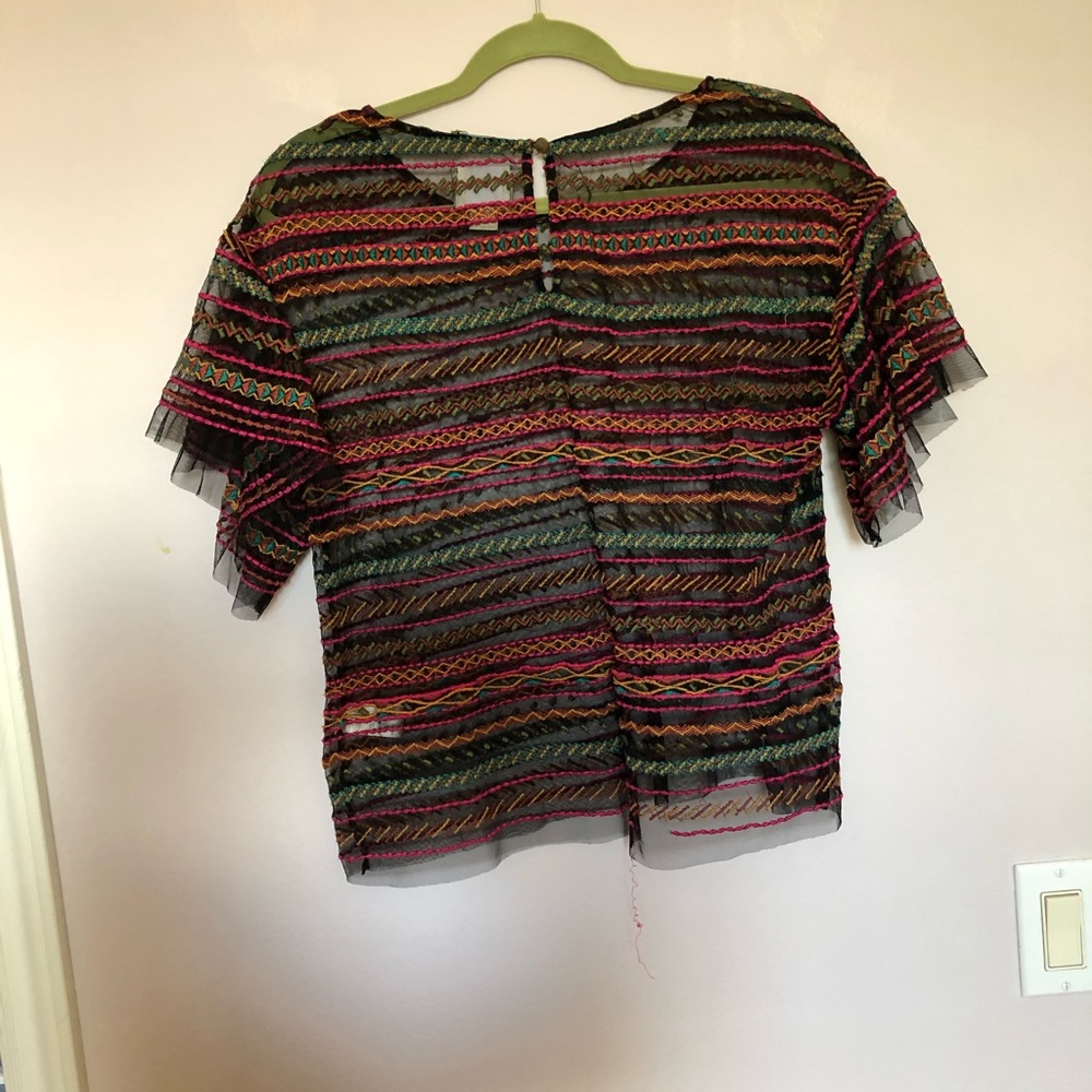 Anthropologie embroidered Mesh Top